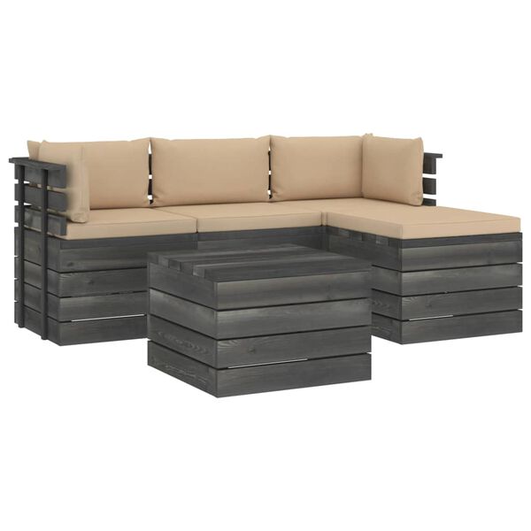 vidaXL 5 Piece Garden Pallet Lounge Set with Cushions Solid Pinewood