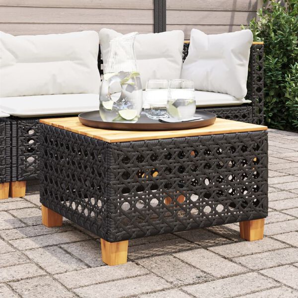 vidaXL Garden Table Black 55x55x36 cm Poly Rattan Acacia Wood