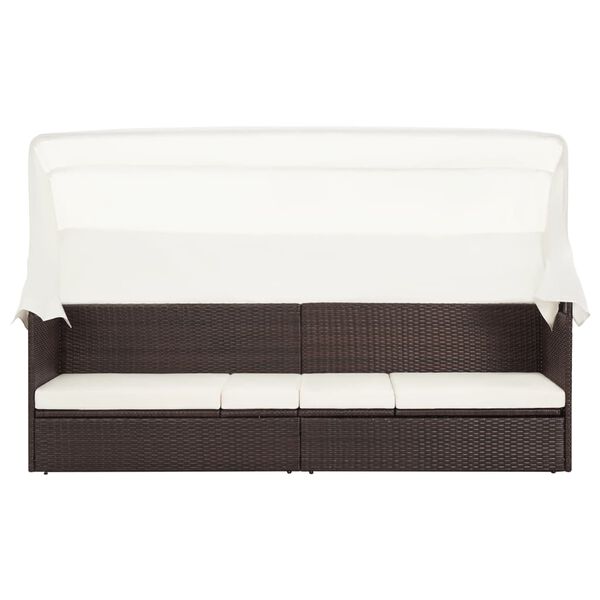 vidaXL Garden Sofa with Canopy Poly Rattan Brown