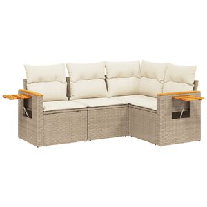 vidaXL Garden Sofa Set | Beige | PE Rattan | 4 Piece | Adjustable Feet