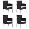 vidaXL Garden Chairs with Cream White Cushions 4 pcs Black Poly Rattan