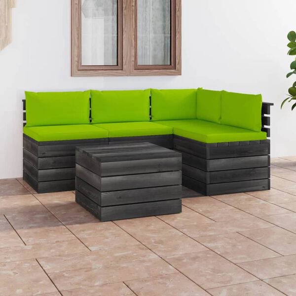 vidaXL 5 Piece Garden Pallet Lounge Set with Cushions Solid Pinewood