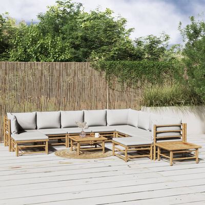 vidaXL 12 Piece Garden Lounge Set with Light Grey Cushions Bamboo