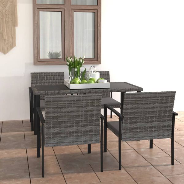 vidaXL 5 Piece Garden Dining Set Poly Rattan Grey