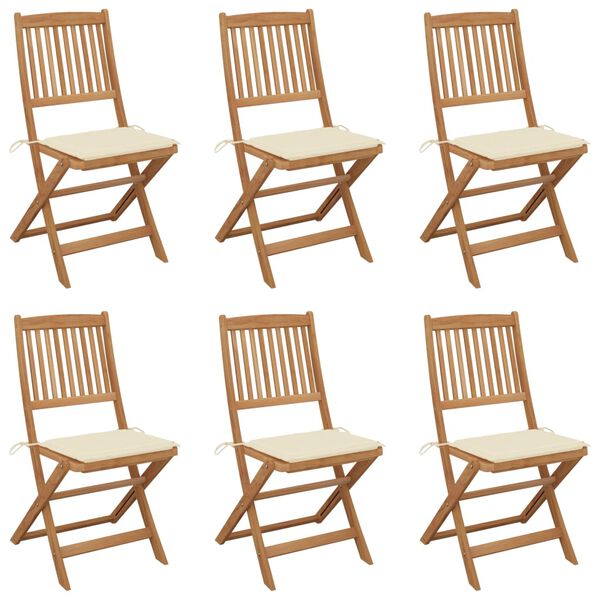 vidaXL Folding Garden Chairs 6 pcs with Cushions Solid Acacia Wood