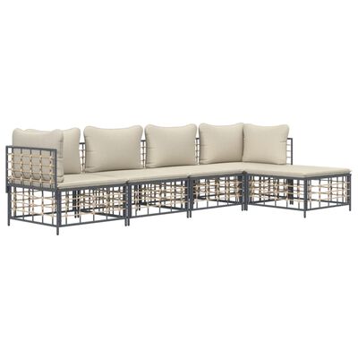 vidaXL 5 Piece Garden Lounge Set with Cushions Anthracite Poly Rattan