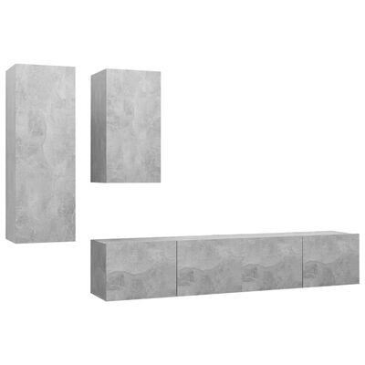 vidaXL 4 Piece TV Cabinet Set Concrete Grey Engineered Wood