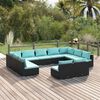 vidaXL 11 Piece Garden Lounge Set with Cushions Black Poly Rattan