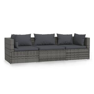 vidaXL 3-seater Sofa | Grey | PE rattan, powder-coated steel, plastic | Medium