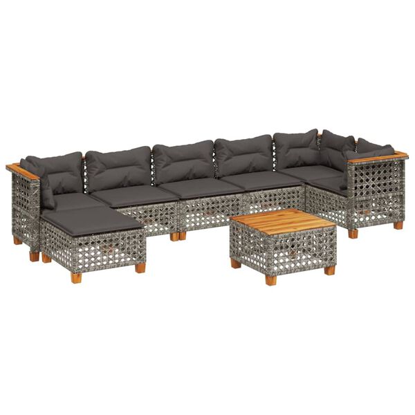vidaXL 8 Piece Garden Sofa Set with Cushions Grey Poly Rattan