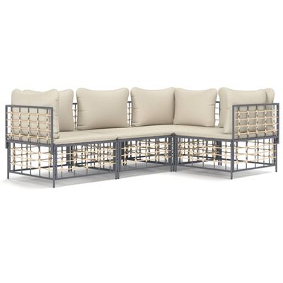 vidaXL 4 Piece Garden Lounge Set with Cushions Anthracite Poly Rattan