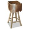 vidaXL Bar Stool Goatskin Leather and Solid Teak Wood
