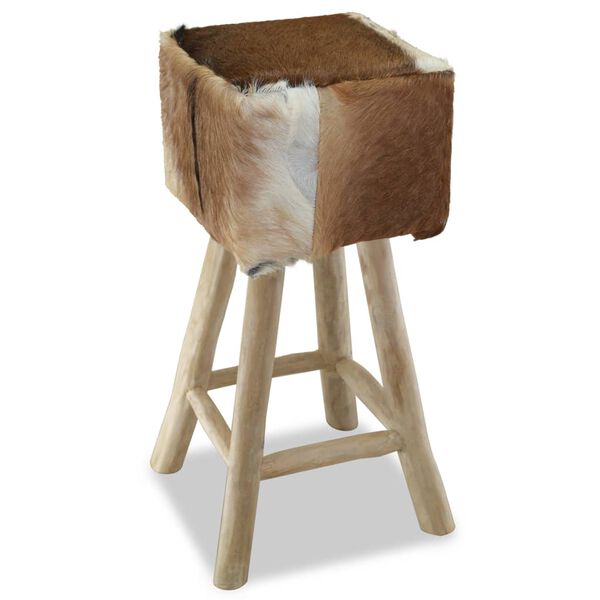 vidaXL Bar Stool Goatskin Leather and Solid Teak Wood