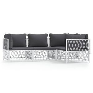 vidaXL 4 Piece Garden Lounge Set with Cushions White Steel