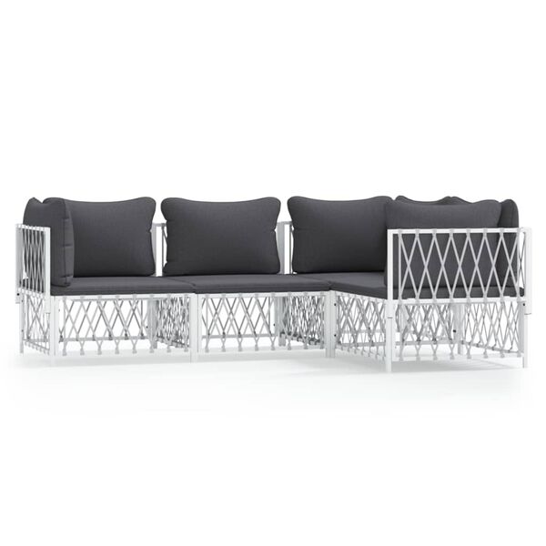 vidaXL 4 Piece Garden Lounge Set with Cushions White Steel