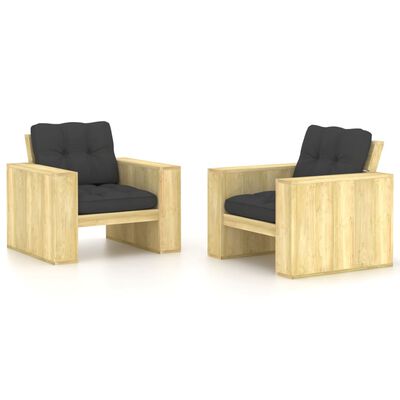 vidaXL Garden Chairs 2 pcs & Anthracite Cushions Impregnated Pinewood