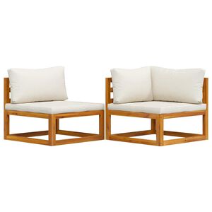 vidaXL 2 Piece Sofa Set with Cream White Cushions Solid Acacia Wood