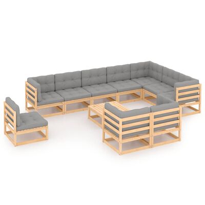 vidaXL 11 Piece Garden Lounge Set with Cushions Solid Pinewood