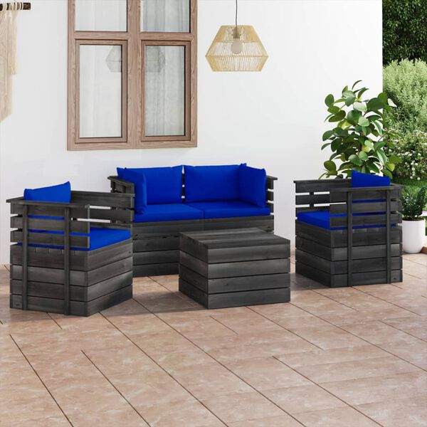 vidaXL 5 Piece Garden Pallet Lounge Set with Cushions Solid Pinewood