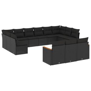vidaXL 13 Piece Garden Sofa Set with Cushions Black Poly Rattan