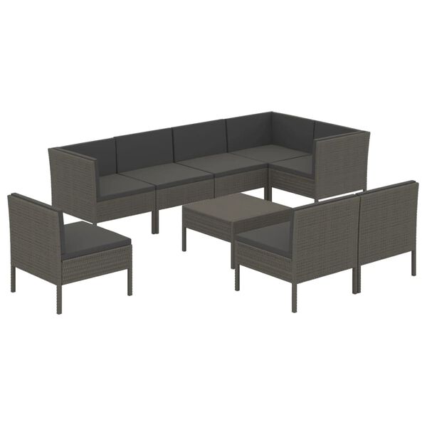 vidaXL 9 Piece Garden Lounge Set with Cushions Poly Rattan Grey