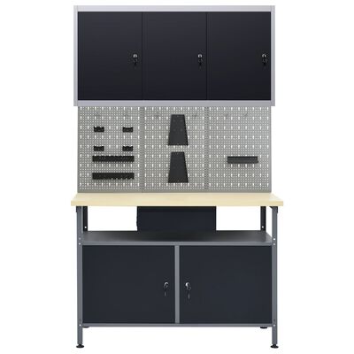 vidaXL Workbench with Three Wall Panels and One Cabinet