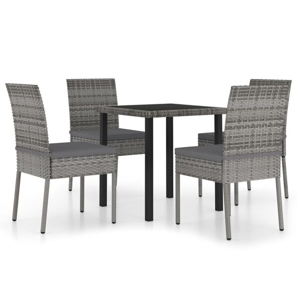 vidaXL 5 Piece Garden Dining Set Poly Rattan Grey