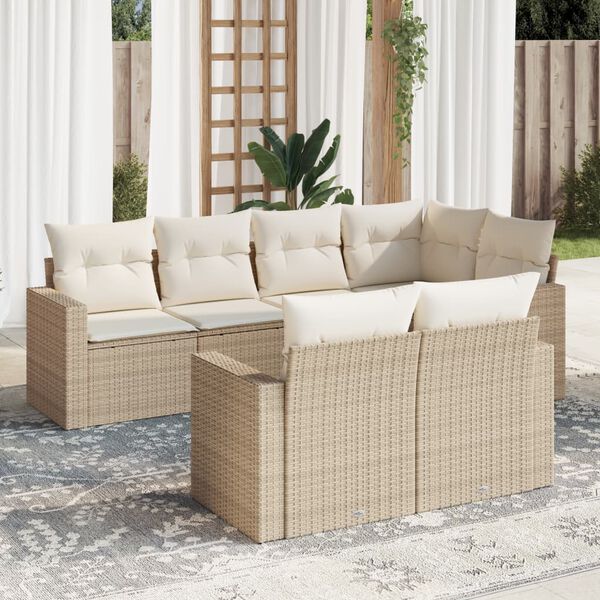 vidaXL 7 Piece Garden Sofa Set with Cushions Beige Poly Rattan