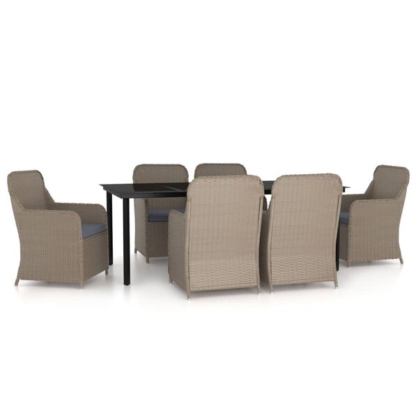 vidaXL 7 Piece Garden Dining Set with Cushions Brown