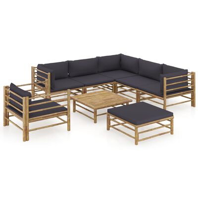 vidaXL 8 Piece Garden Lounge Set with Dark Grey Cushions Bamboo