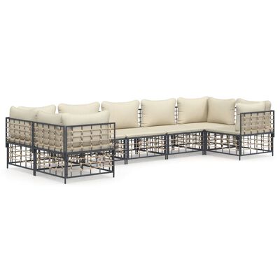 vidaXL 7 Piece Garden Lounge Set with Cushions Anthracite Poly Rattan