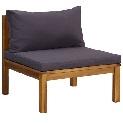 vidaXL Sectional Middle Sofa with Dark Grey Cushions Solid Acacia Wood