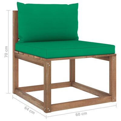 vidaXL Garden Pallet Middle Sofa with Green Cushions