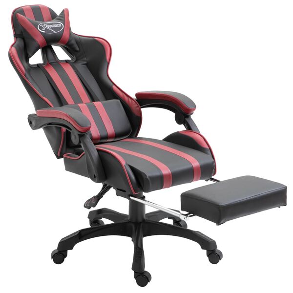 vidaXL Gaming Chair with Footrest Wine Red Faux Leather