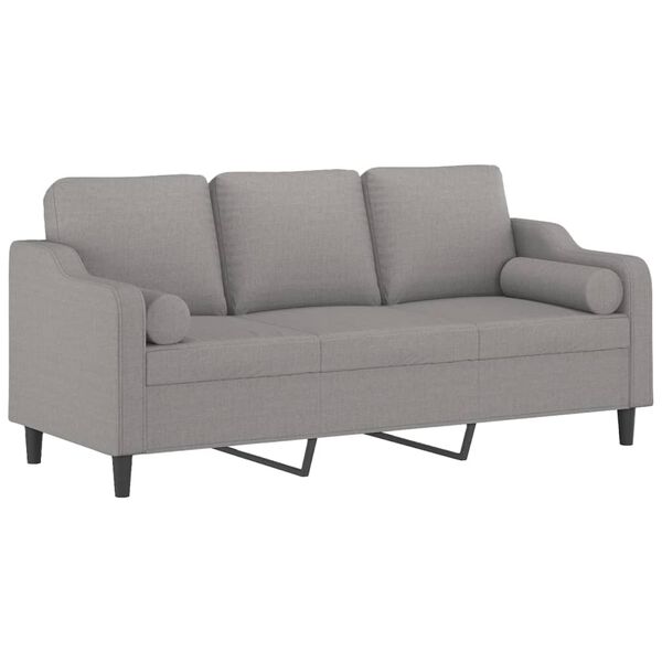 vidaXL 3-Seater Sofa with Pillows&Cushions Light Grey 180 cm Fabric