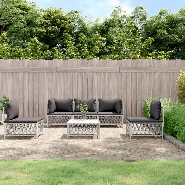 vidaXL 6 Piece Garden Lounge Set with Cushions White Steel