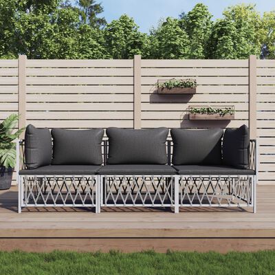 vidaXL 3 Piece Garden Lounge Set with Cushions White Steel