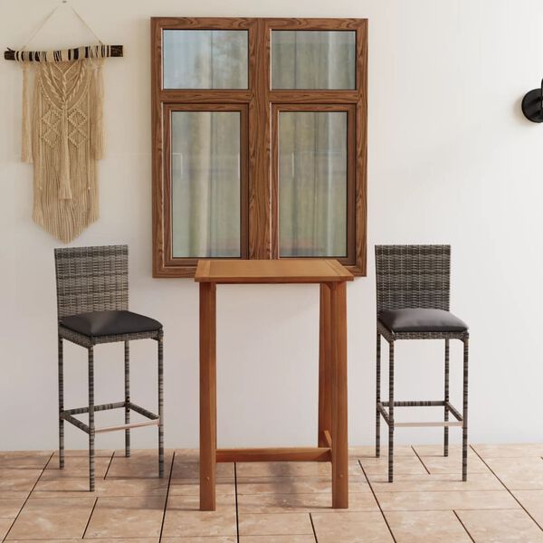 vidaXL 3 Piece Garden Bar Set with Cushions Grey
