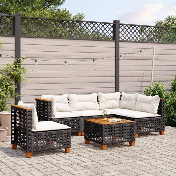 vidaXL 6 Piece Garden Sofa Set with Cushions Black Poly Rattan
