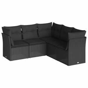 vidaXL Garden Sofa Set | Black | Poly Rattan, Polyester, Powder-Coated Steel