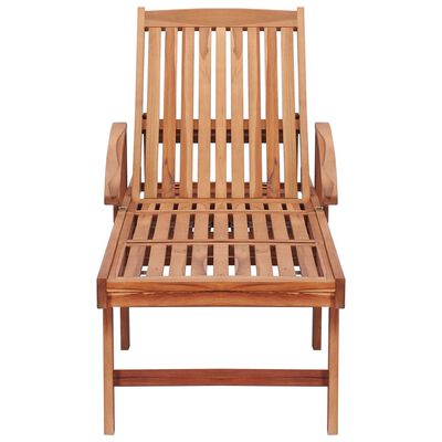 vidaXL Sun Lounger with Red Check Pattern Cushion Solid Teak Wood