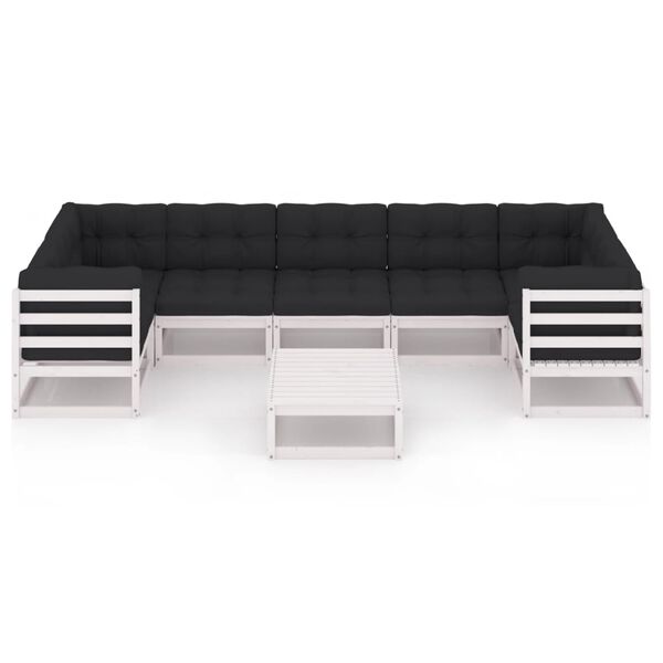 vidaXL 8 Piece Garden Lounge Set with Cushions White Solid Pinewood