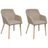 Oak Indoor Fabric Dining Chair Set 2 pcs with Armrest Beige