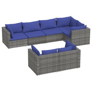 vidaXL 7 Piece Garden Lounge Set with Cushions Grey Poly Rattan