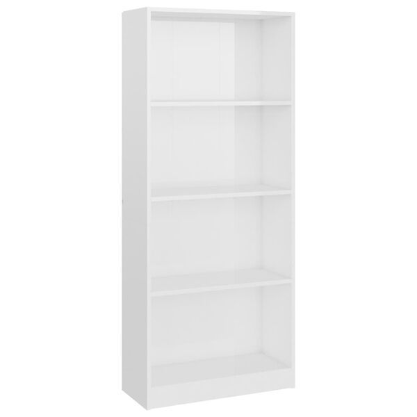 vidaXL 4-Tier Book Cabinet High Gloss White 60x24x142 cm Engineered Wood