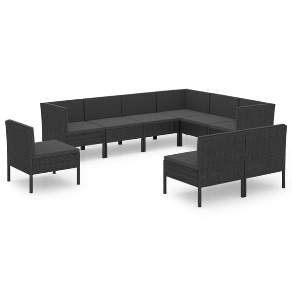 vidaXL 9 Piece Garden Lounge Set with Cushions Poly Rattan Black