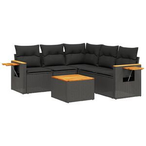 vidaXL 6 Piece Garden Sofa Set with Cushions Black Poly Rattan