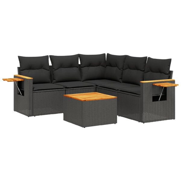 vidaXL 6 Piece Garden Sofa Set with Cushions Black Poly Rattan
