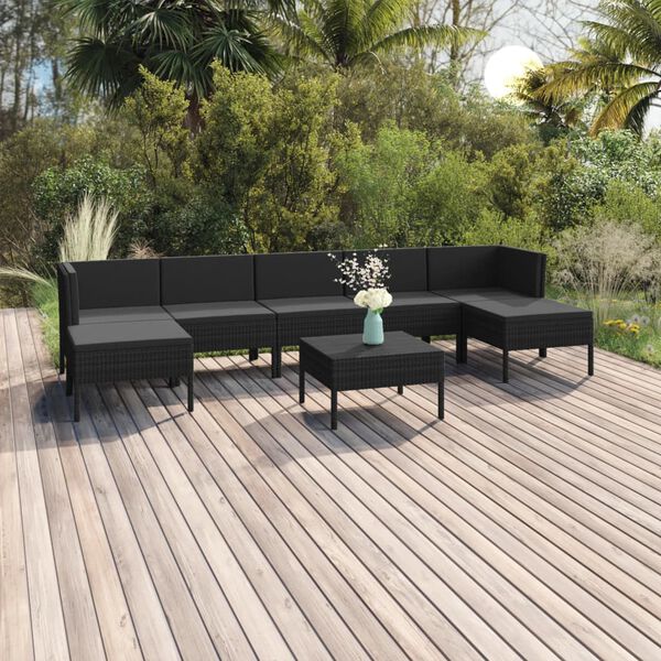 vidaXL 8 Piece Garden Lounge Set with Cushions Poly Rattan Black