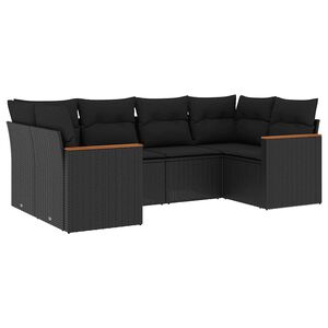 vidaXL 6 Piece Garden Sofa Set with Cushions Black Poly Rattan